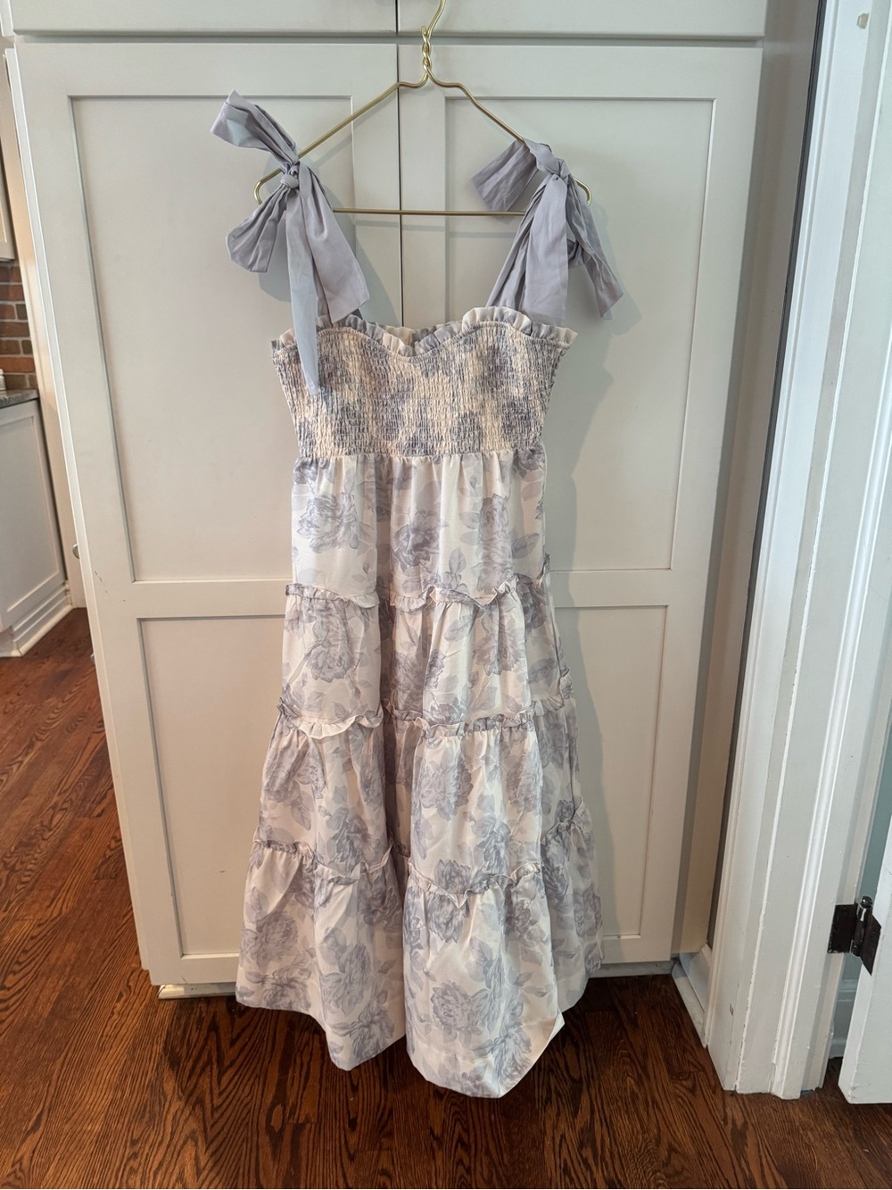 Jacquire the Label Lavender Floral Tiered Sundress with Bow Straps